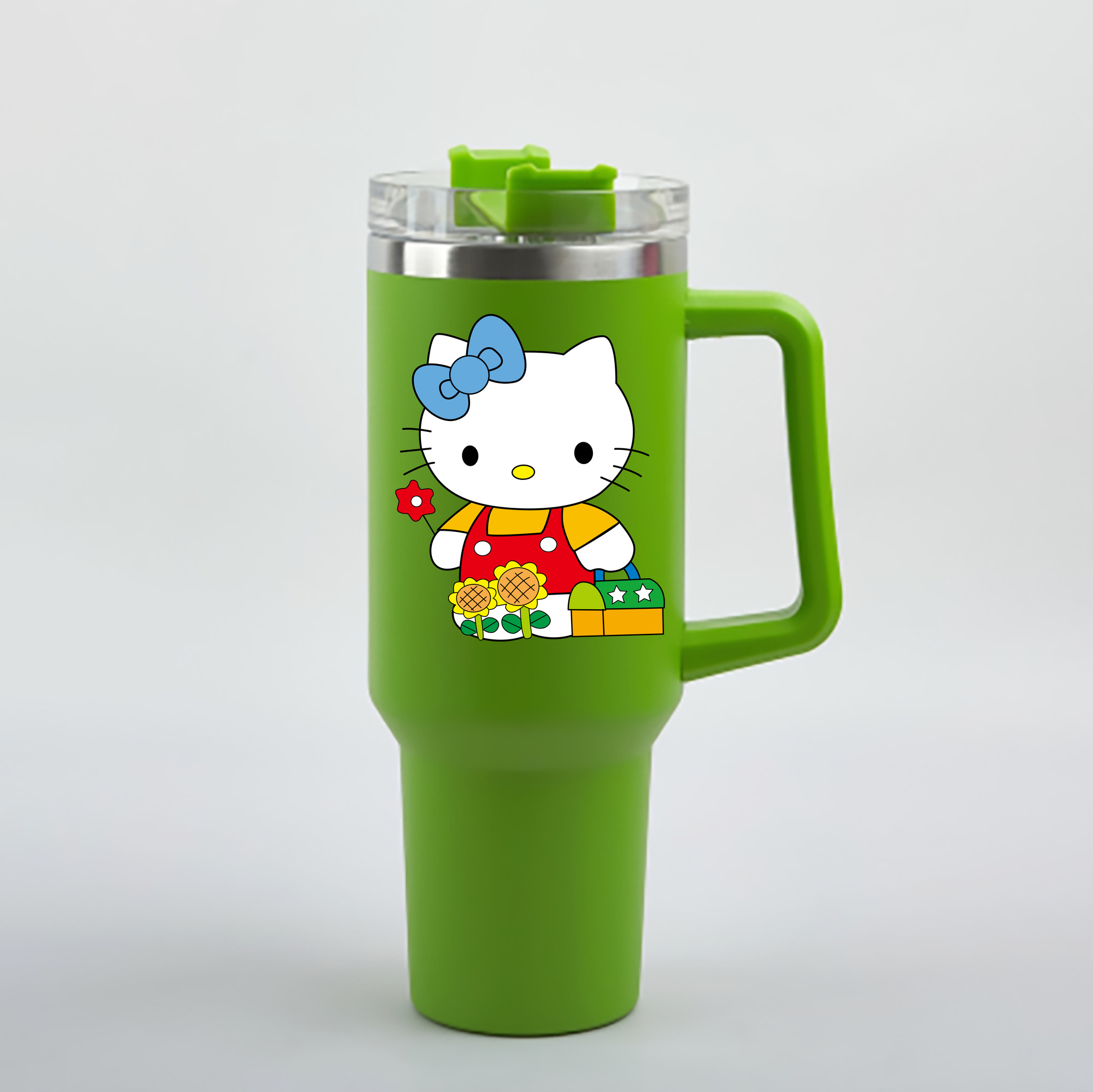 （画像用） Hello Kitty ハローキティ 1200mL車用タンブラー - クリスタルステッカー（プラスチックストロー付き）